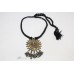 Tribal traditional silver pendant jewelry glass studded black thread P 694